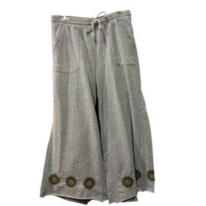 Ivy Jane Anthropologie Boho Embroidered Wide Leg Pants Gray Medium